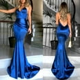 thumbnail image 4 of POINTERTECK Robe de Soirée pour Femmes à Bretelles Spaghetti, Décolleté en V Profond, Couleur Unie, Dos Nu, Queue de Poisson, 4 of 11