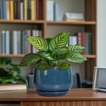 thumbnail image 2 of Ordivic 7 Inch Retro Blue Ceramic Planter with Drainage Hole and Saucer – Round Flower Pot for Indoor Outdoor Plants, Vintage Home Decor, 2 of 8