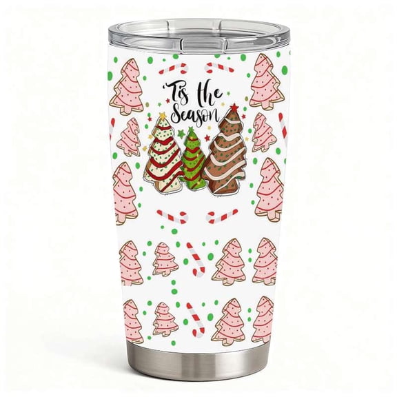 Christmas Cookie Tree Tumbler with Lid, Holiday ’Tis the Season Design, Stainless Steel Insulated Cup