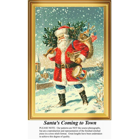 Santa's Coming to Town, Vintage Counted Cross Stitch Pattern (Pattern Only, You Provide the Floss and Fabric)