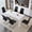 Table+6 Black Chairs, variant on ExtraLco Dining Table Set for 6, White Marble MDF Table with 6 White PU Chairs for Dining Room