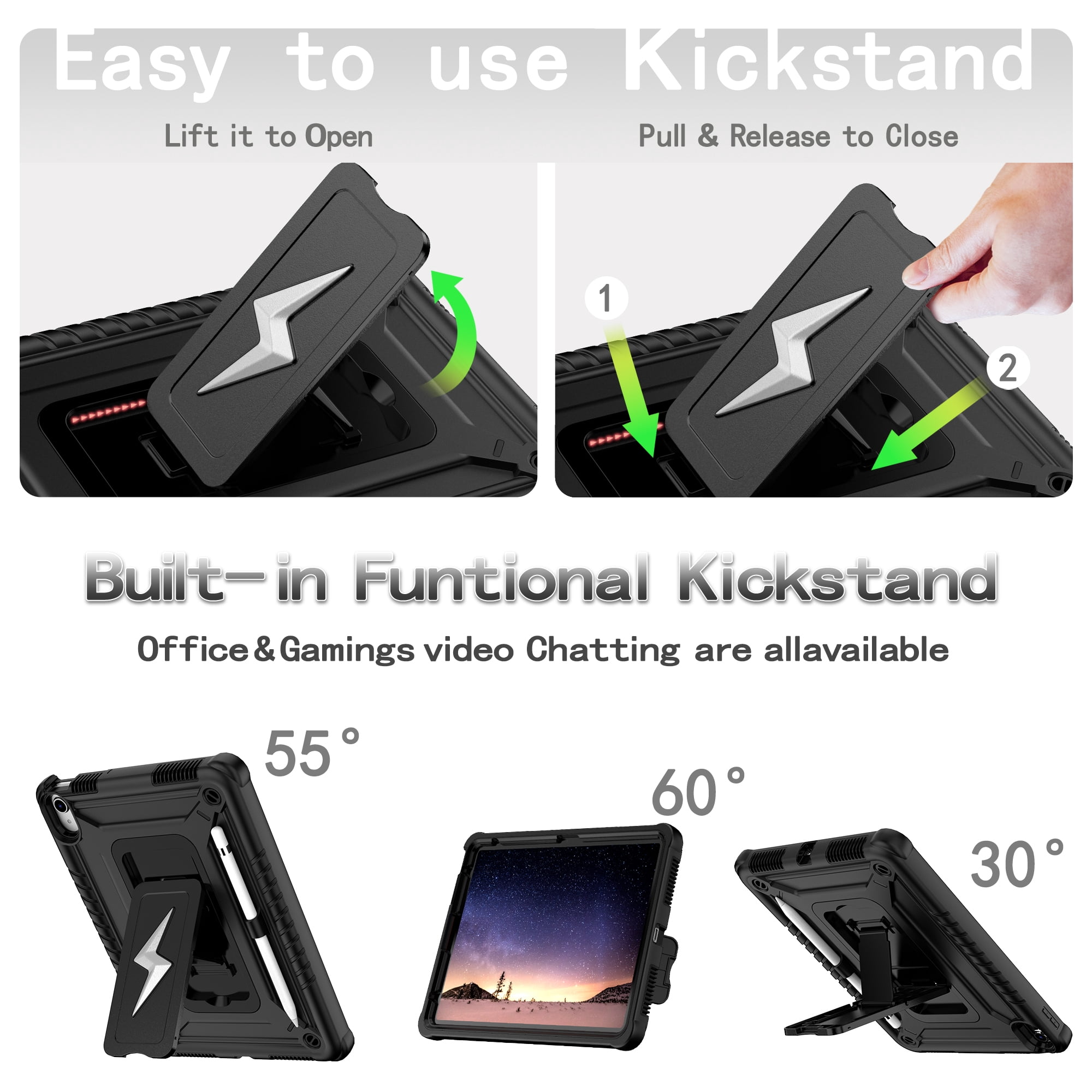Allytechgroup Heavy Duty Shockproof Case for Apple iPad A16 11th Generation 11" 2025 & iPad 10th Generation 10.9" 2022, Tablet Case with Kickstand, Pencil Holder, Strap Kids Friendly Cover,Black