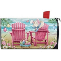 Easter Sea Pink Chair Mailbox Cover Magnetic Standard Size 21"x19", Beach Coastal Eggs Basket Decorative Post Letter Box Wrap Decor, Bunny Ears Hat Flower Nautical Garden Yard Outdoor Decoration