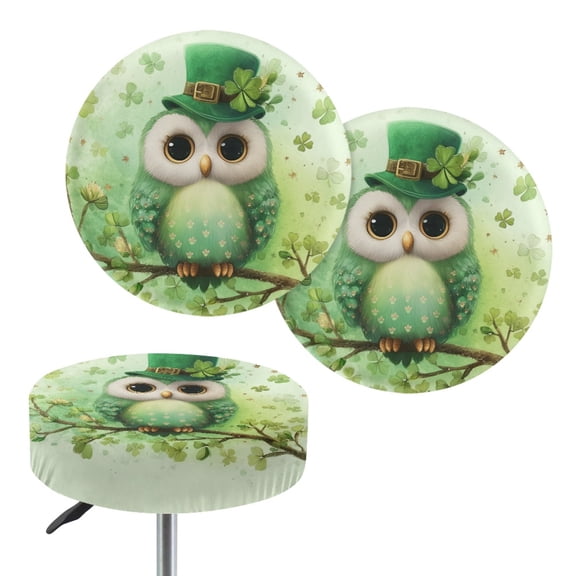 Renewold Seat Cover for Round Bar Stool, 2 Pack Non-Slip 12-14 Inch Irish Bar Stool Slipcover Vanity Seat Stool Slipcovers for St Patricks Day Decor, Owl Leprechaun Hat Shamrock Green