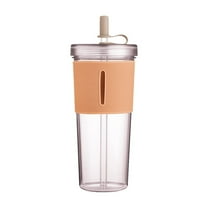 Plastic Tumblers,Double Wall Tumbler with Lid and Straw,Reusable Travel Iced Coffee Mug,Clear/High Temperature Resistance,BPA Free,Matte Acrylic Water Cups With Straw for Parties,700ML(Khaki)