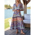 thumbnail image 2 of SUNSIOM Femmes Imprimé Floral Robe Longue Demi-Manches V-Cou Fente Ourlet Fluide une Ligne Robe pour l'Été, 2 of 6