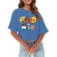 thumbnail image 2 of TSADFHJI Hauts d'Été pour Femmes Tendance 2024 Grande Taille Crop Tops Décontractés Mode Imprimé Col Rond Manches Courtes T-Shirt S Bleu, 2 of 4