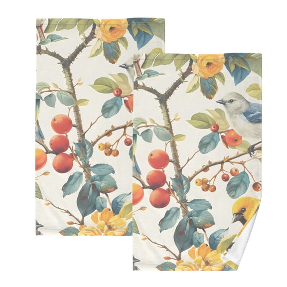 Ryvnso Summer Birds and Flower Cotton Hand Towels Sets Face Towel 2 PCs Bathroom Decorative