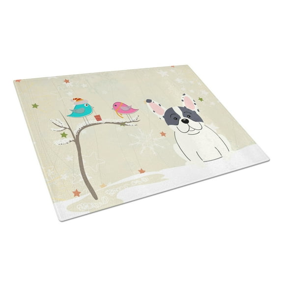 Caroline's Treasures Christmas Presents between Friends French Bulldog Piebald Glass Cutting Board Large