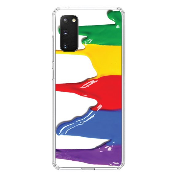 DistinctInk Clear Shockproof Hybrid Case for Galaxy S20 ULTRA / 5G (6.9" Screen) - TPU Bumper, Acrylic Back, Tempered Glass Screen Protector - Rainbow Paint Dripping - Rainbow Art Supplies