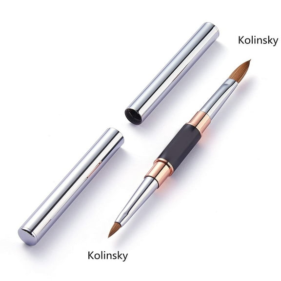 100% Kolinsky Acrylic Nail Brush 2-Head Dual-Tip Crimped Size #2/8