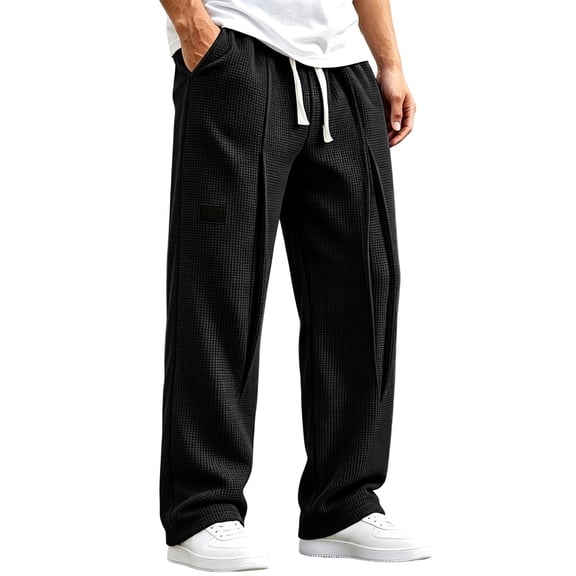 Lmueinov Men's Waffle Knit Wide Leg Sweatpants Elastic Waist With Drawstring Front Pleats With Deep Side Pockets For Fall And Winter Wear, S-3XL