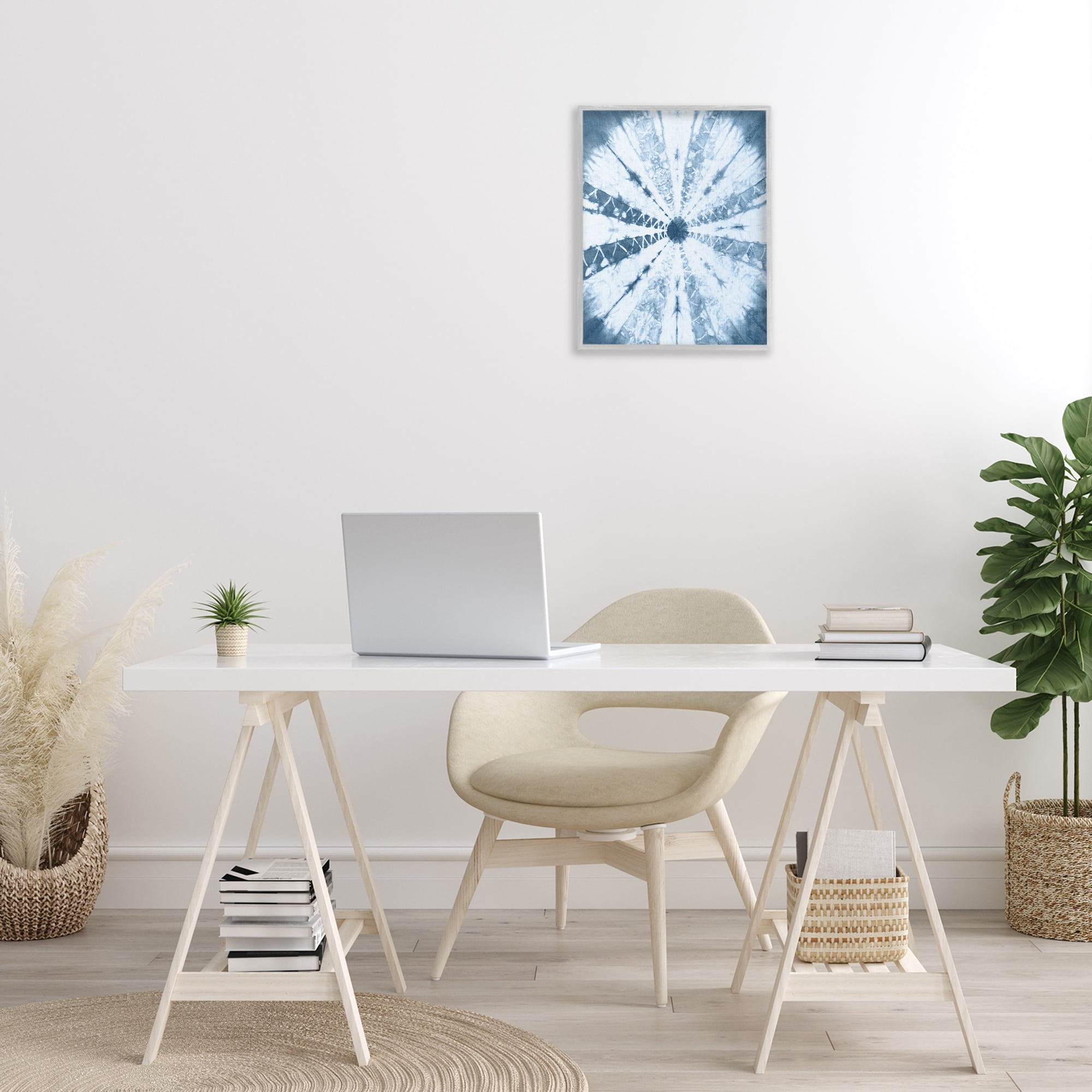 Stupell Industries Blue Tie Dye Sunburst Abstract Painting Gray Framed Art Print Wall Art, 16 x 20
