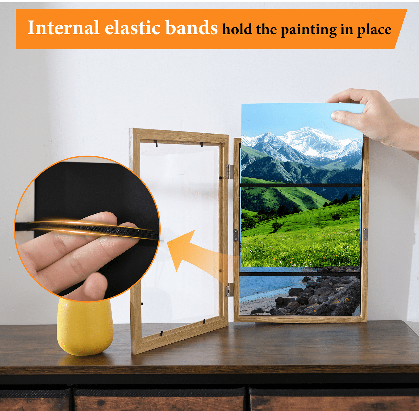 Storvive 4 Pack Art Frames, 8.27" x 11.69" Magnetic Front Opening Artwork Frames, Changeable Picture Storage Frames, Crafts Painting Art Display, Dark Wood