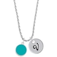 thumbnail image 1 of Delight Jewelry Silvertone Small Teal Enamel Disc Silvertone Script Initial Disc - V - Charm Necklace, 20"+3", 1 of 4