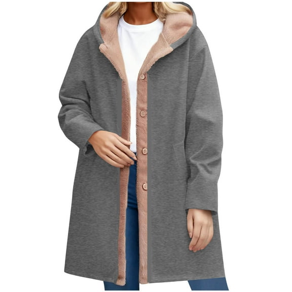 SwiftWear Women's Plus-Size Winter Coat with Plush Lining, Hooded Button Front Jacket, Oversized Long Outerwear for Cold Weather