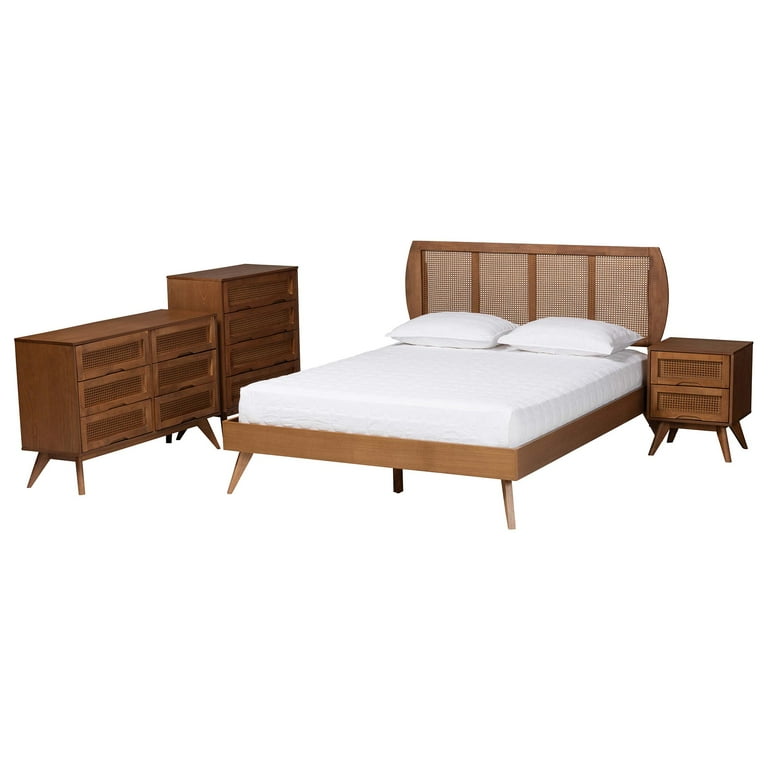 Baxton Studio Asami Mid-Century Bedroom Set, 4-Piece, Walnut