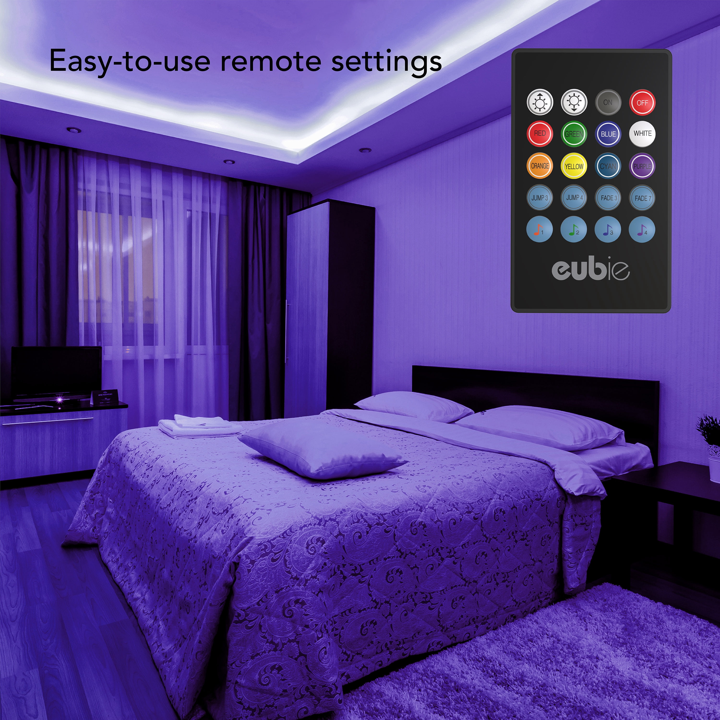 Eubie LED Music to Lights ColorStrip, 16-Foot USB Music Sync Light Strip with Remote, Indoor Lighting