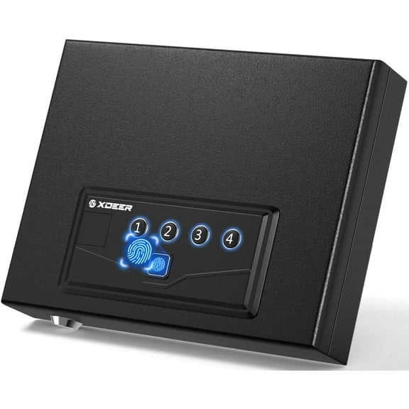 XDeer Gun Safe, Biometric Gun Safe for Pistols, Quick-Access Handgun Firearm Safety Box with Upgraded Fingerprint & Keypad & Key for Home Bedside Nightstand Car