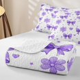 thumbnail image 4 of Manfei Purple Chic Bow Quilt King,Cute Loves Flowers King Coverlet Set,3 Pieces,1 Bedspread and 2 Pillowcases, 4 of 7