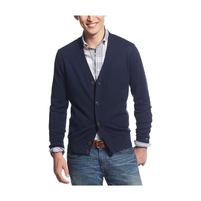 Tommy Hilfiger Signature Solid Cardigan Suéter para Hombre, Azul, X-Large