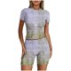 thumbnail image 1 of Blusas para Mujeres Casual Sólido Manga Corta Blusa de Cuello Redondo Y Pantalones Cortos Cintura Elástica Set de Dos Piezas, 1 of 4