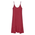 thumbnail image 6 of ClodeEU Women's Linen Round Neck Sleeveless Maxi Dress ,Spaghetti Strap Backless Casual Loose Long Dress Red,Womens Plus M, 6 of 6