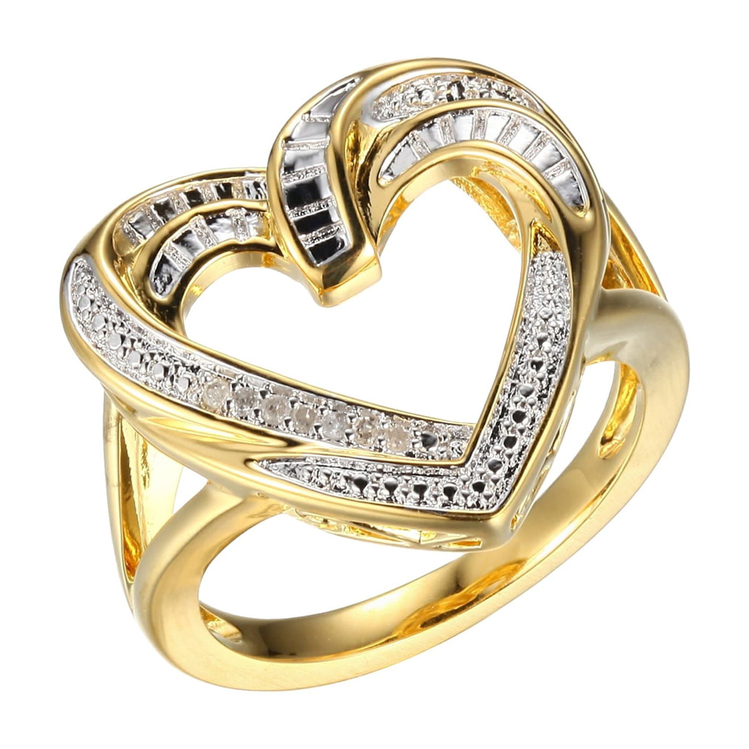Forever Facets Diamond Accent 3-Piece Open Heart Earring, Pendant and Ring Set in 18k Yellow Gold over Bronze, Adult Female