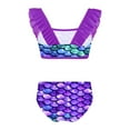 thumbnail image 2 of YUUMIN Little Girls 2 Pcs Mermaid Bikini Sets Ruffles Shoulder Fishscales Printed Crop Top with Brief Swimsuits Purple 8, 2 of 5