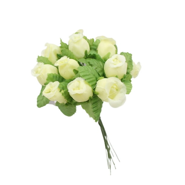 Bearachild Cabezas Flores artificiales Rosa Mini ramo Hogar Boda Guirnalda Plantas falsas Arreglo de decoración de fiesta de año nuevo Kits de decoración para fiestas Leche blanca