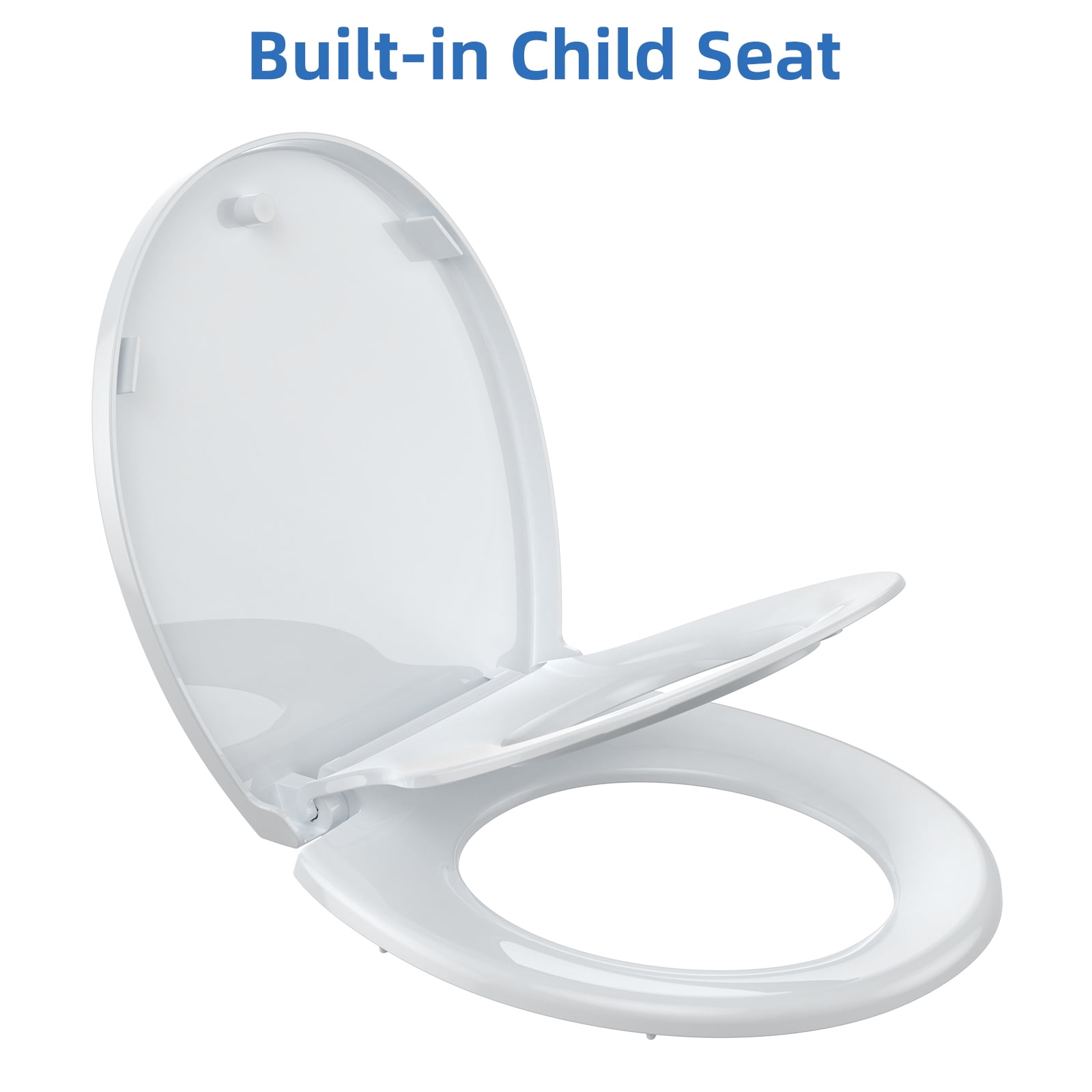 Round Toilet Seat with Built-in Toddler Potty Training – Soft Close, Quick Release Hinges, Easy Installation – Quiet, Durable & Family-Friendly – Fits Adults and Kids – 17”