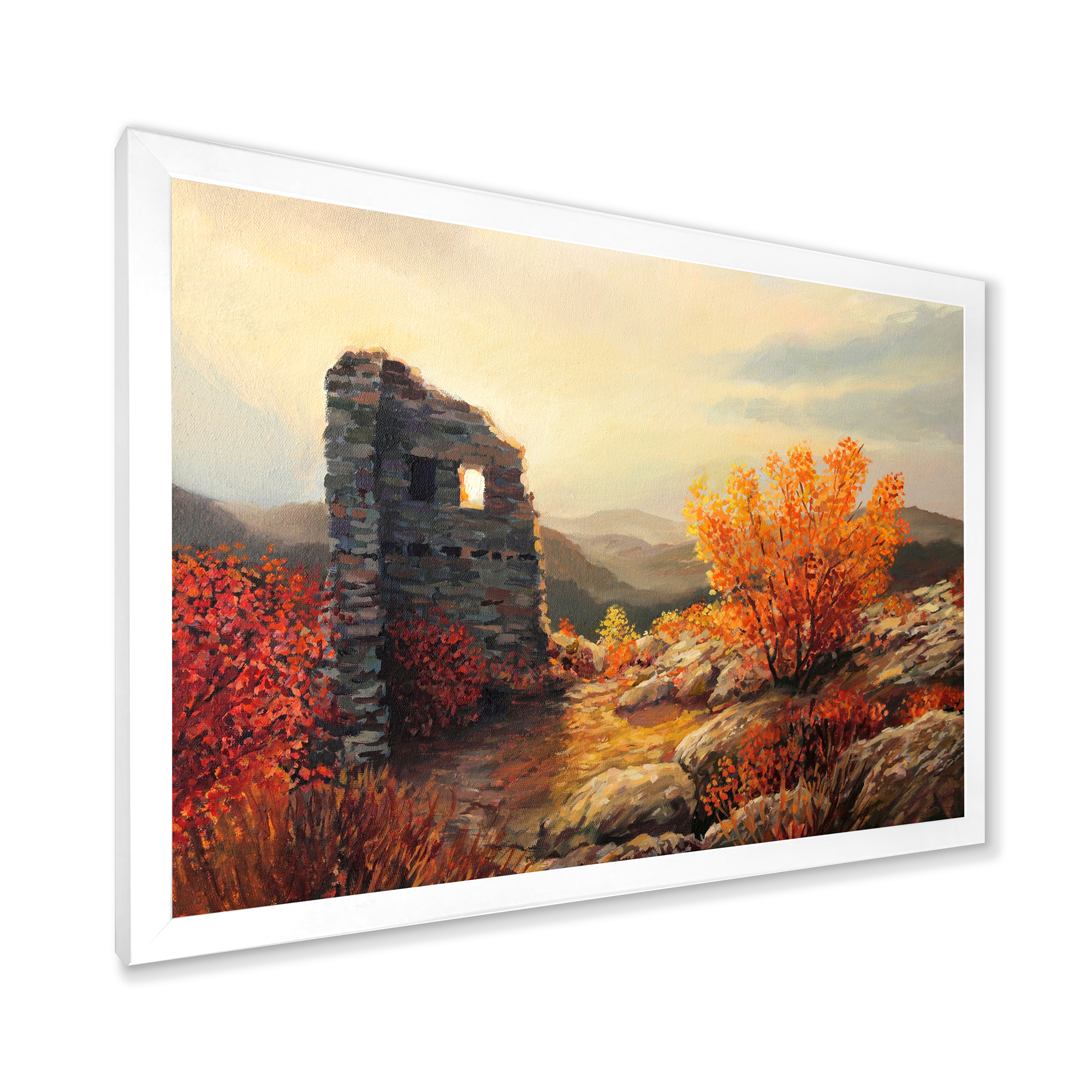 Designart 'Sunset Over Old Fortress Ruins' Farmhouse Framed Art Print