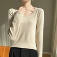 thumbnail image 2 of Fiaer Womens Crew Neck Sweaters Long Sleeve Lightweight Solid Color Plus Size Trendy Loose Fit Knit Tops Beige L, 2 of 4