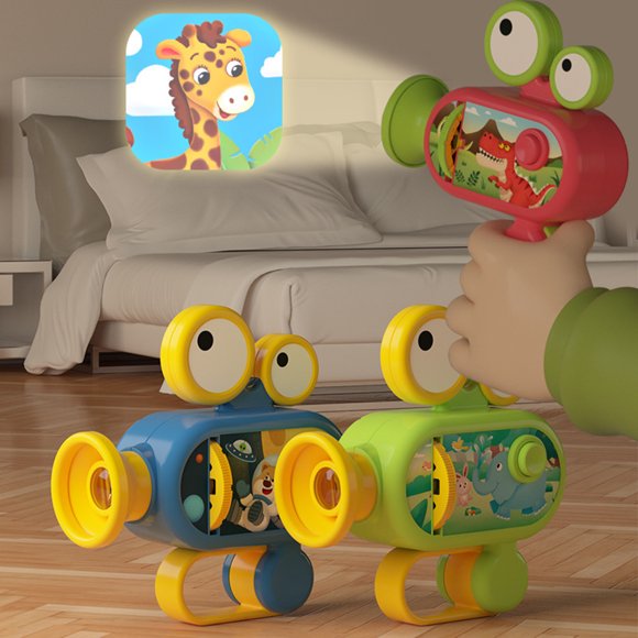 Kids Projector Toy Adjustable Projection Distance 12 Discs 96 Images Educational Learning Torch Flashlight with Stand Theater Gift for Boys Girls