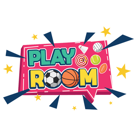 Basketball, Volleyball, Tennis, Badminton, Football, Darts and Baseball Equipments with Colorful and Vibrant Design for Kid's Room Wall Decor - Playroom Logo with Sports Collection Background Design V