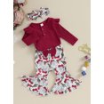 thumbnail image 4 of Baby Girls Christmas Outfit, 3 6 12 18M Long Sleeve Romper with Santa Print Flare Pants and Headband Clothing Set, 4 of 10