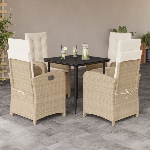 vidaXL 5 Piece Patio Dining Set with Cushions Beige Poly Rattan