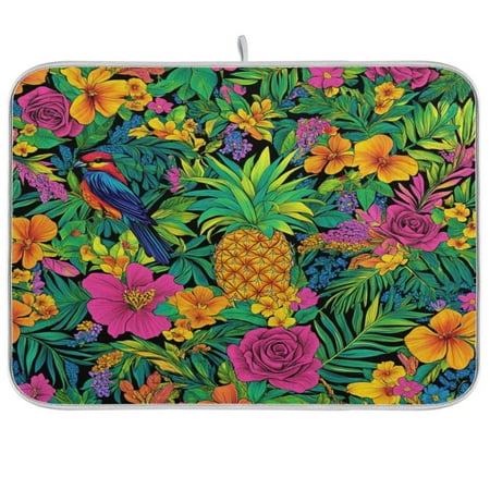 

WOBOGO Tropical Pineapple Kitchen Drying Mat Heat Resistant Drainage with Non-Slip Rubber Backing Hides Stains Super Absorbent Easy to Clean 18×24in