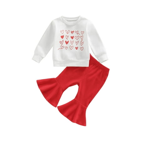 

Ma&Baby Toddler Baby Girls Valentine s Day Outfit Long Sleeve Sweatshirt Top Flared Pants Cute 2Pcs Set