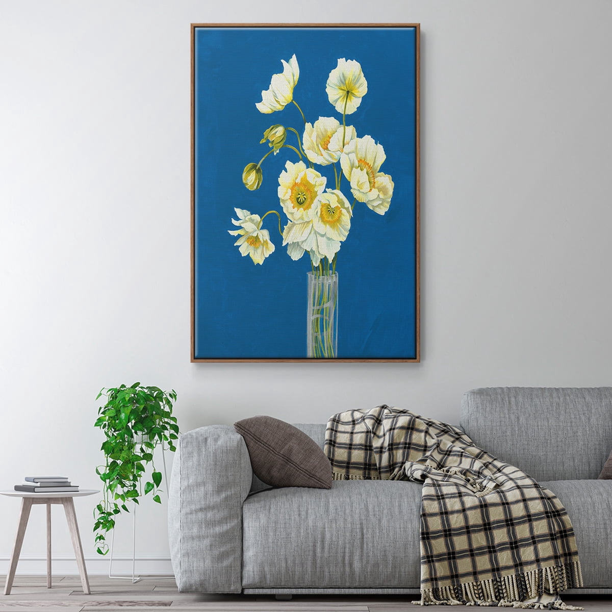 Ice Poppies Framed Premium Gallery Wrapped Canvas - Ready to Hang - 25 x 37 - Walnut Floating Frame