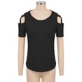 thumbnail image 4 of MYLookk Women Tops Solid Short Sleeve Cold Shoulder T Shirt Loose Tee Blouse, 4 of 6