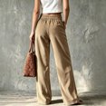 thumbnail image 4 of Stralyhd Wide Leg Pants for Women Corduroy Elastic Waist Flowy Fashion Palazzo Trousers with Pockets Fall Vacation Clothes Khaki M, 4 of 4