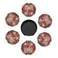 thumbnail image 3 of Posavasos de cuero de 6 piezas, posavasos redondos retro con letrero de gnomo para festividades, posavasos para bebidas, posavasos para tazas, regalo de inauguración de la casa, ideal para la, 3 of 7