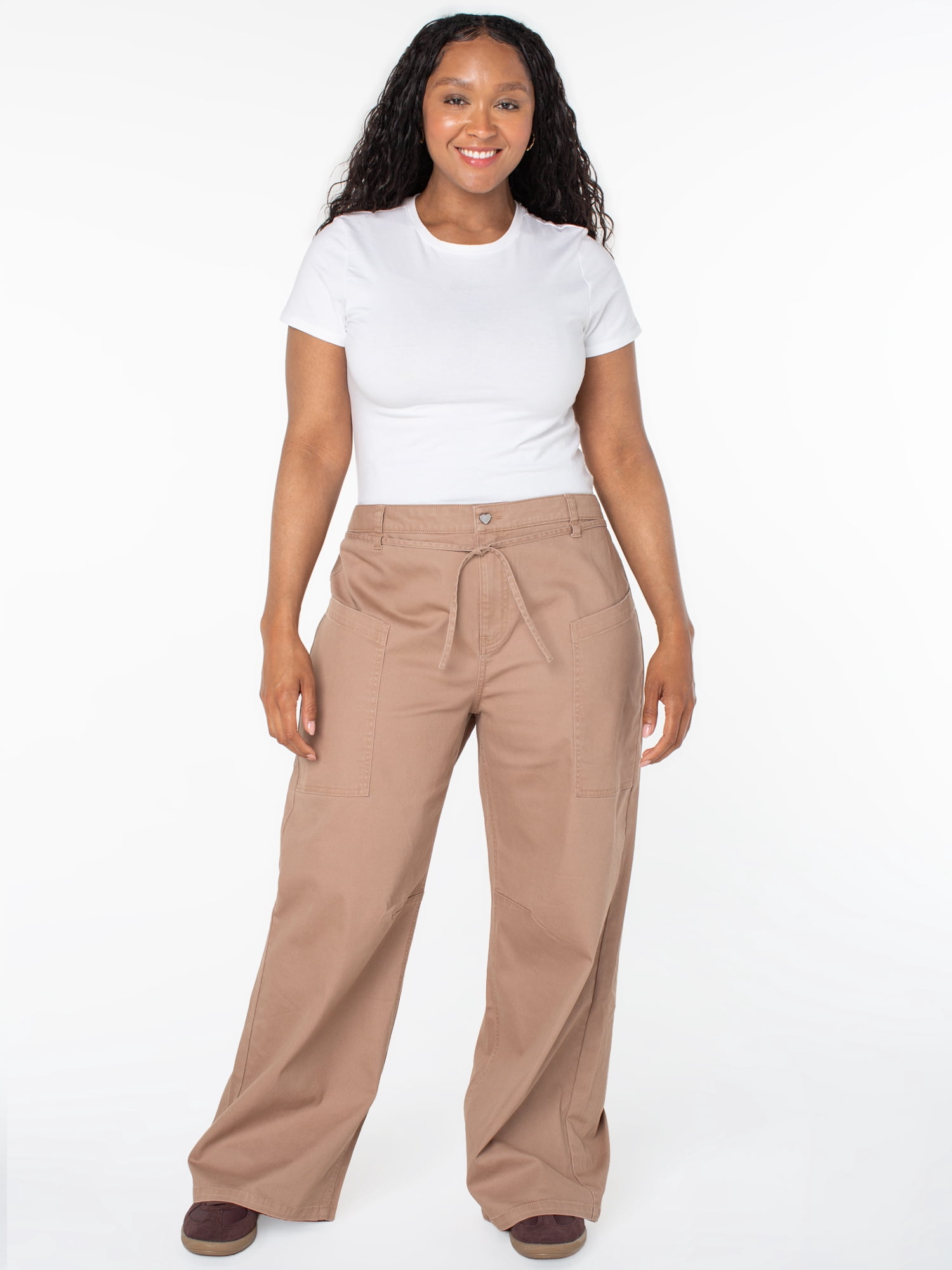 Celebrity Pink Women's and Women's Plus Tie Front Cargo Wide Leg Pants, Sizes XS-4X