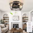 thumbnail image 2 of Chords Attic 18"  4-Light Farmhouse Caged Flush Mount Ceiling Fan with Lights and Remote, Rustic Low Profile Ceiling Fan for Bedroom, Living Room, Kitchen, 2 of 10
