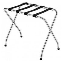Foldable Luggage Rack - Heavy Duty Steel with Nylon Straps - 180lbs Capacity - Silver/Black - Ideal for Guest Rooms & Travel