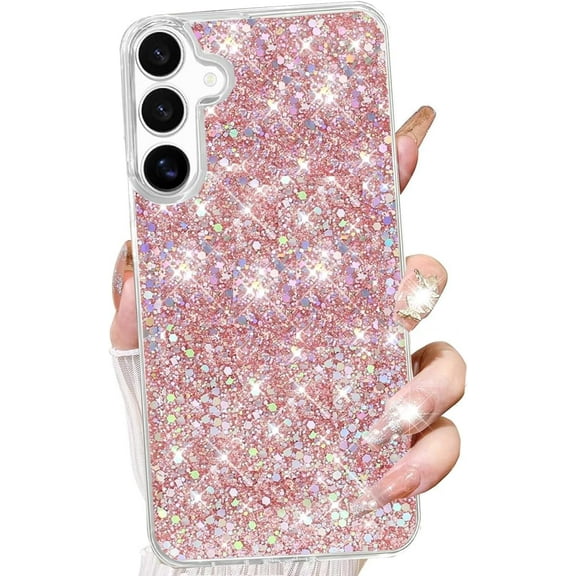 for Samsung Galaxy S25 Glitter Case for Women, Cute Girly Bling Sparkle Sparkly Shiny Reflective Soft TPU Silicone Bumper Shockproof Girls Slim Thin Protective Phone Case for Galaxy S25, Pink