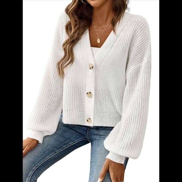 Suéteres Tipo Cárdigan para Mujer, Otoño 2025, con Frente Abierto, Botones Extragrandes, Cuello en V, Prendas de Punto Suaves y Sueltas. L