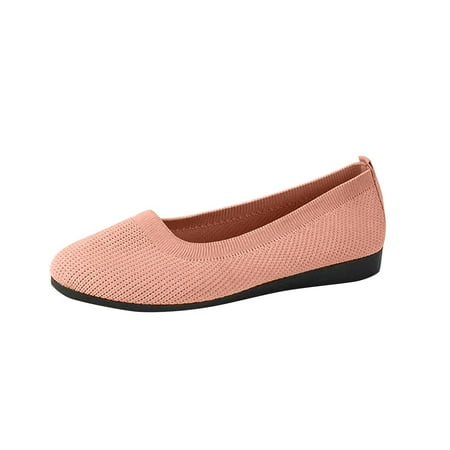 hopeusnice Clearance Women s Knit Slip On Flats Comfortable Breathable Ballerina Shoes Lightweight Soft Toe Oversized Walking Flat Shoes Pink 40