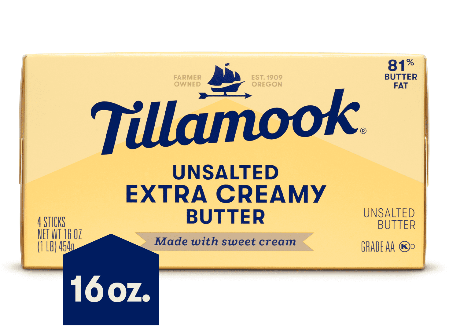 Tillamook Unsalted Sweet Cream Butter, 1lb, 4 Sticks